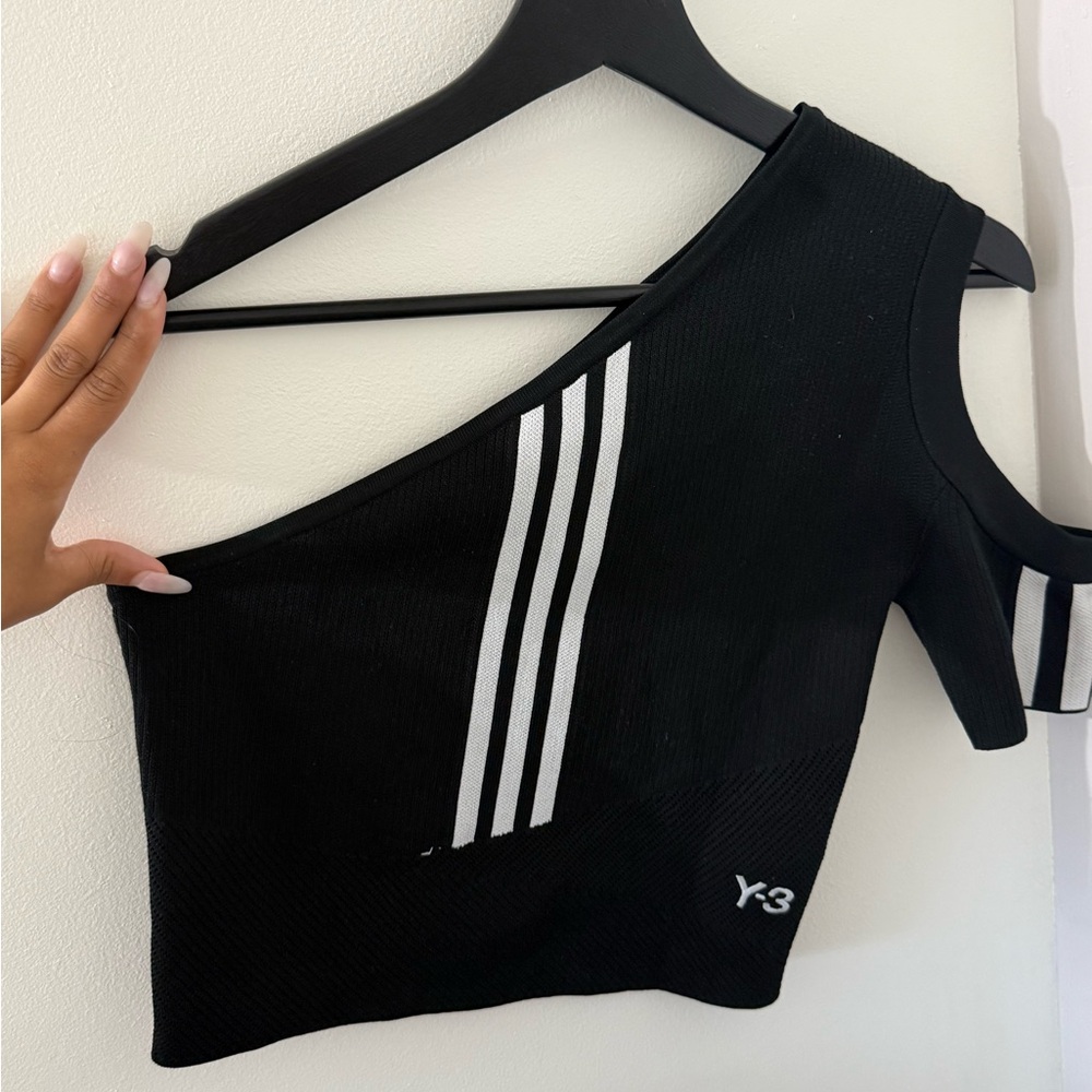 Y-3 Black and White Striped Crop Top